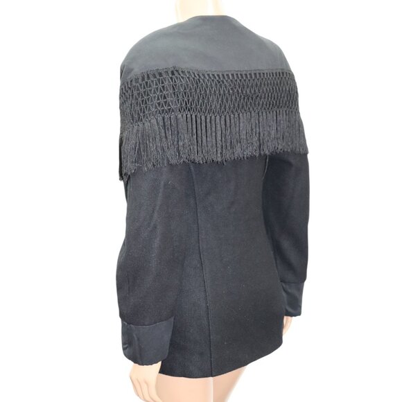 SANTANA Vintage Statement Black Fringed Zip Front Military Jacket S-M - Picture 7 of 7